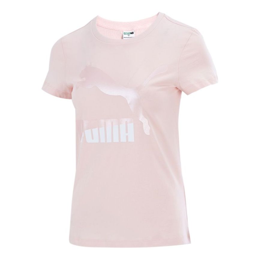 (WMNS) PUMA Classics Logo Printing Round Neck Sports Short Sleeve Pink Red 532282-36