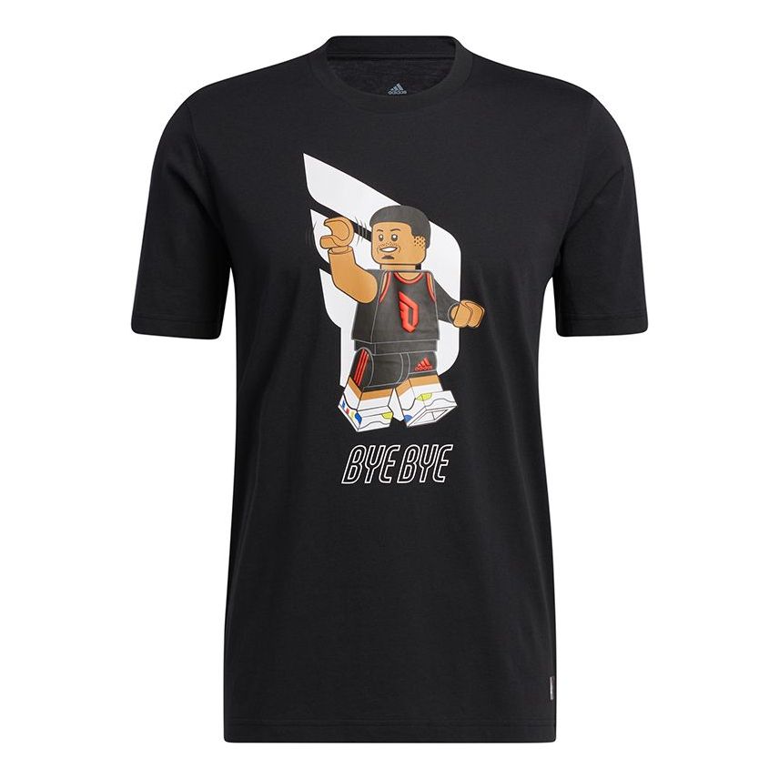 Men's adidas x LEGO Crossover Dame Ss Damian . Lillard Funny Blocks Printing Basketball Sports Short Sleeve Black T-Shirt HA7055