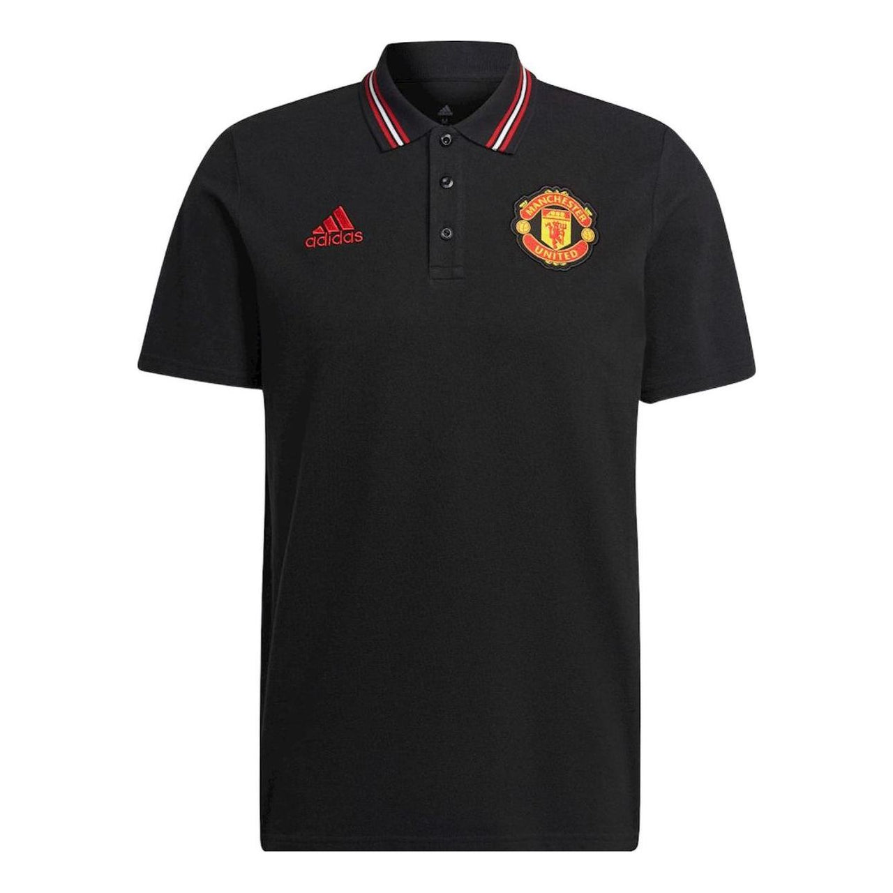 Men's adidas Manchester United Logo Embroidered Stripe Collar Short Sleeve Black Polo Shirt HE6664
