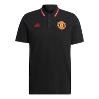 Men's adidas Manchester United Logo Embroidered Stripe Collar Short Sleeve Black Polo Shirt HE6664
