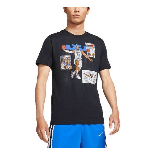 Men's Nike Cartoon Lebron James Shooting Printing Sports Round Neck Short Sleeve Black T-Shirt DD0789-010