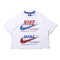 (WMNS) Nike logo Splicing Short Sleeve US Edition White CJ2040-100