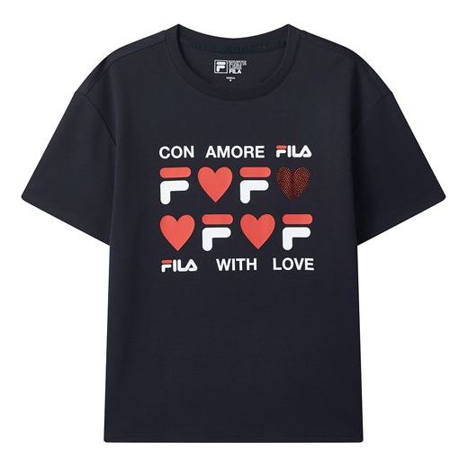 (WMNS) FILA Logo Love Printing Short Sleeve Blue F11W028108F-NV