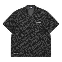 FILA FUSION Logo Full Print Loose Short Sleeve Shirt Black T11M121402F-BK