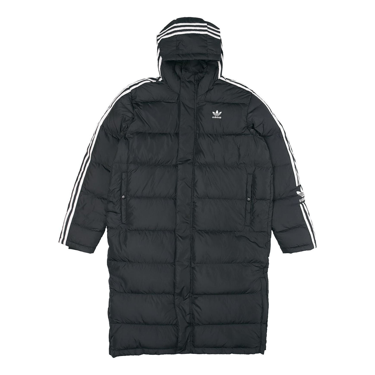adidas originals Long Down Side Logo Printing mid-length Sports Down Jacket Black HI4658