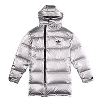 adidas originals Metal Dwn Jkt Stay Warm Diagonal zipper Sports hooded down Jacket Silver GJ6733
