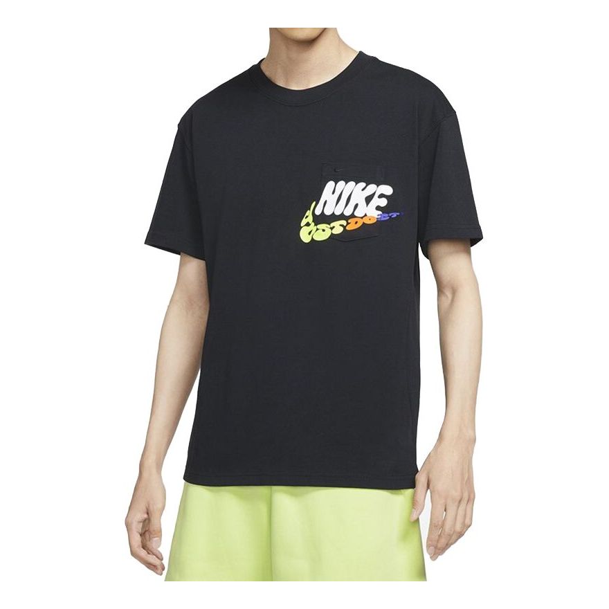 Nike Sportswear Pocket Logo Printing Sports Round Neck Short Sleeve Black DJ1344-010