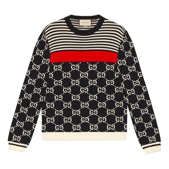 Gucci Men's GG Logo Striped Knit Sweater DarkBlue 496458-X9I07-4696