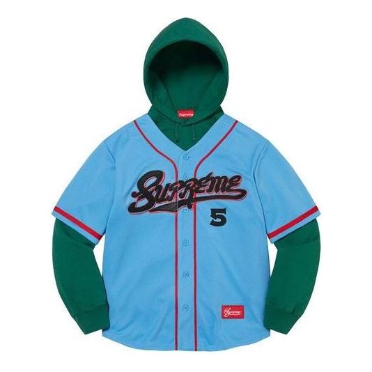 Supreme Baseball Jersey Hooded Sweatshirt 'Teal Green Red' SUP-SS22-426