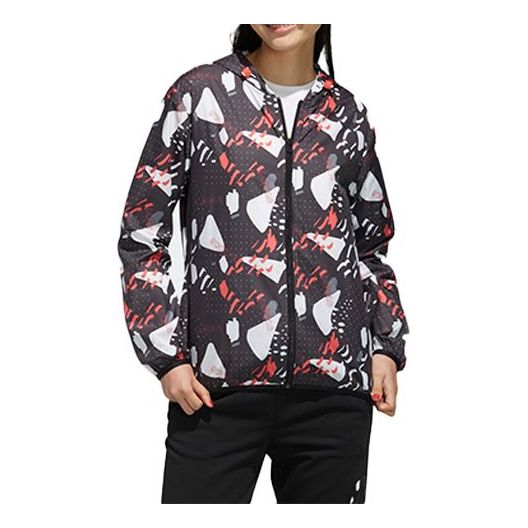 (WMNS) adidas neo Printing Hooded Jacket Black DW7813