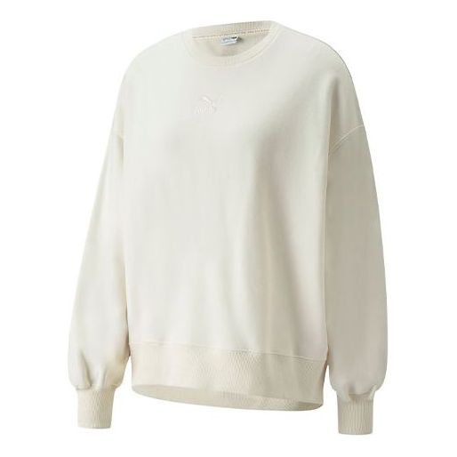(WMNS) PUMA Logo Embroidery Round-neck SweatshirtBeige 535327-99