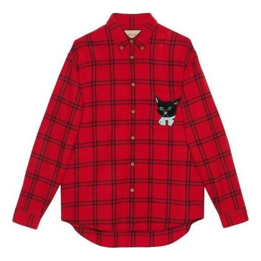 Gucci Check Wool Shirt With Gucci Cat Patch 'Red' 663380-ZAHB1-6153