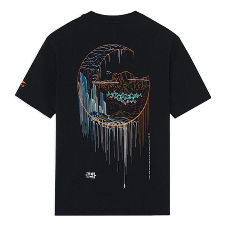 Li-Ning SS22 Stylish Logo Printing Loose Round Neck Short Sleeve T-Shirt 'Black' AHSS151-2