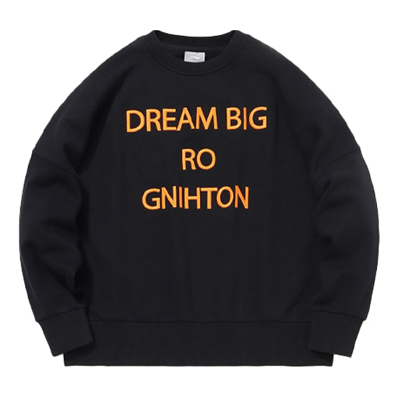 Li-Ning Sports Fashion Series Alphabet Embroidered Fleece Lined Stay Warm Pullover Round Neck 'Black' AWDQ698-1