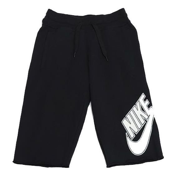 Men's Nike Logo Printing Pattern Lacing Elastic Waistband Straight Shorts Black 704685-010