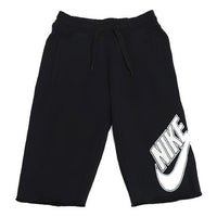 Men's Nike Logo Printing Pattern Lacing Elastic Waistband Straight Shorts Black 704685-010