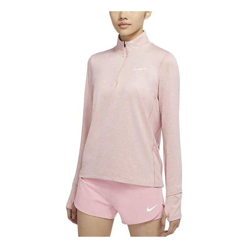 (WMNS) Nike Element Solid Color Half Zipper Thumb Buckle Sports Training Pink Gym Clothes CU3221-601