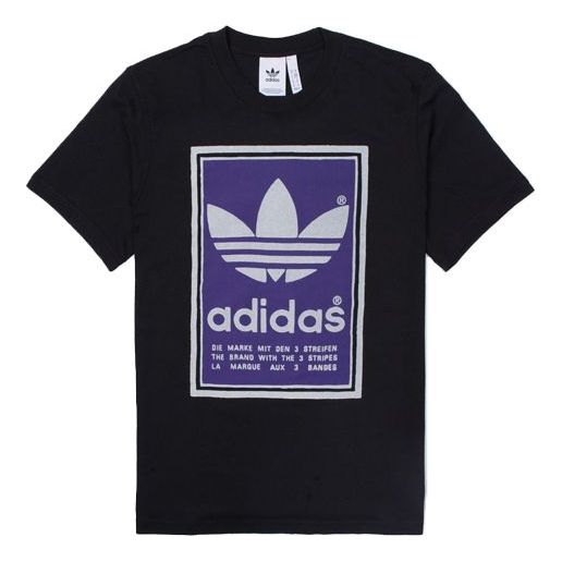 adidas originals Filled Label Blue Logo Printing Short Sleeve Black ED6936