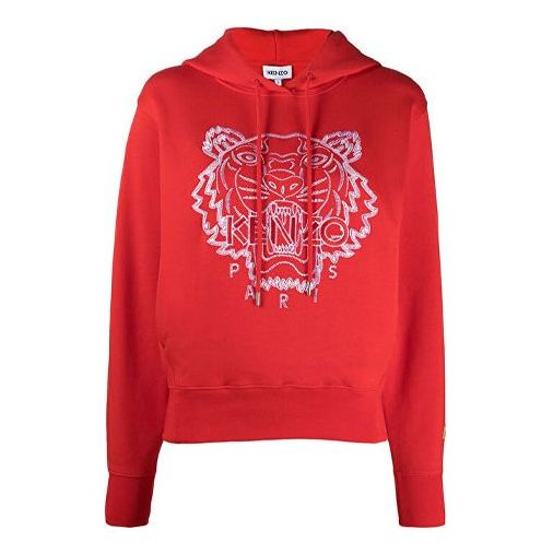 (WMNS) KENZO SS21 Tiger Head Embroidered Pattern Hoodie Red FB52SW8714MM-21