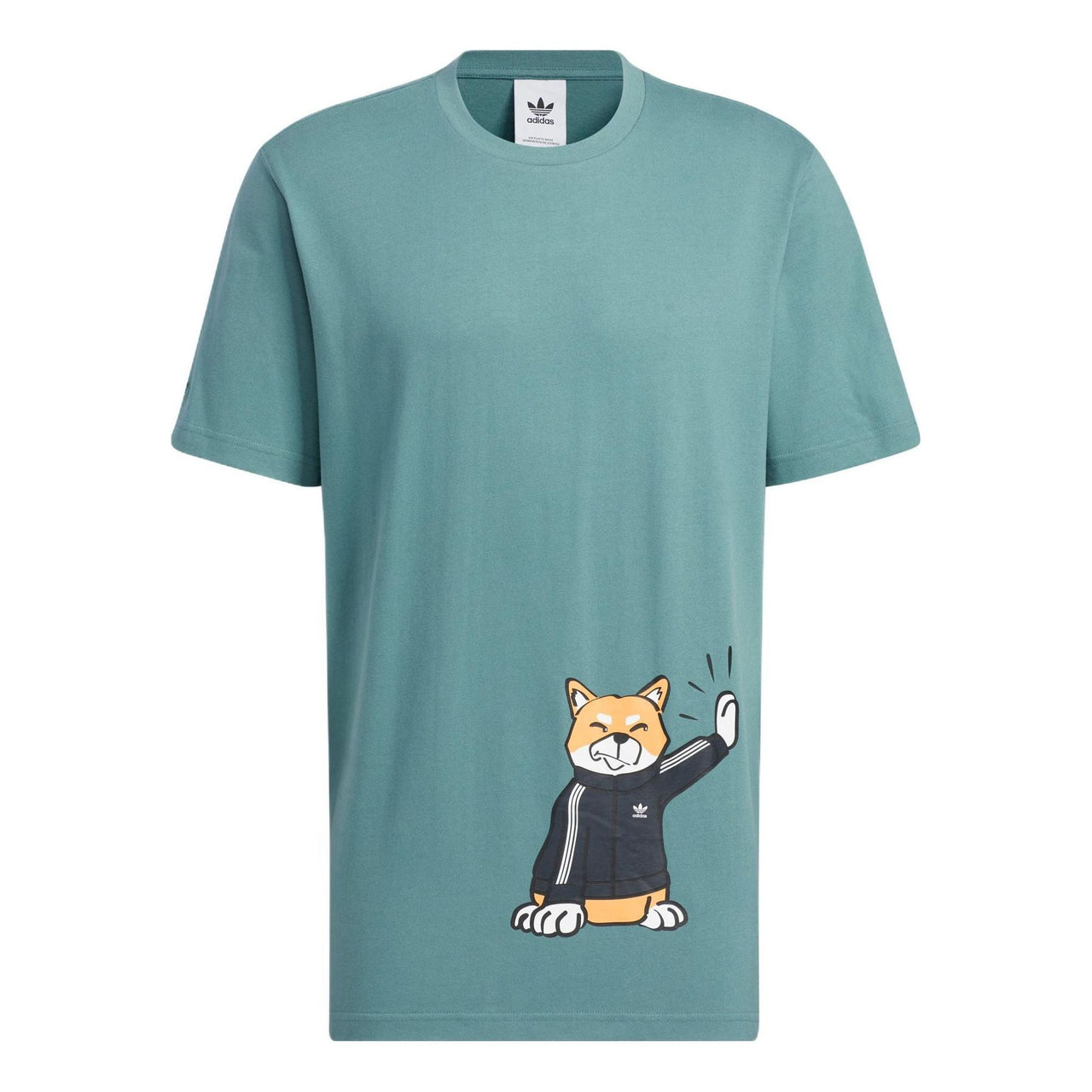 Men's adidas Cartoon Puppy Straight Casual Sports Short Sleeve Green T-Shirt H49577