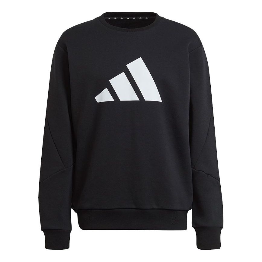 Men's adidas Fi Wtr Crew Large Logo Printing Sports Round Neck Pullover Black H46507