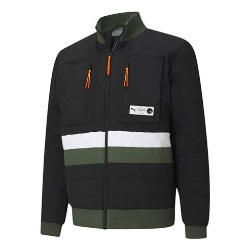 PUMA Parquet Quilted Puffer Basketball Winter Jacket 'Black Green' 599940-02
