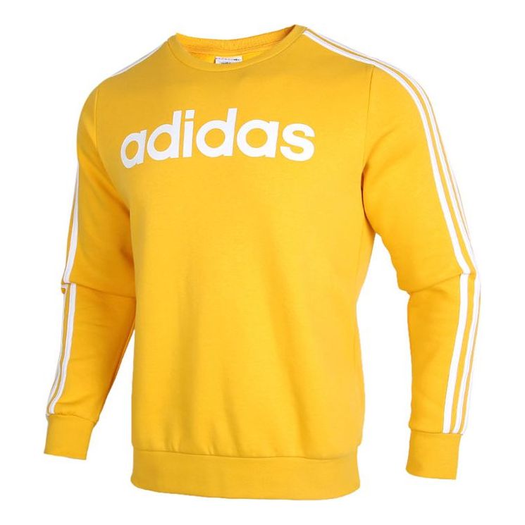 adidas E 3s Crew Fl logo Printing Fleece Stay Warm Casual Sports Pullover Round Neck Yellow GD5387