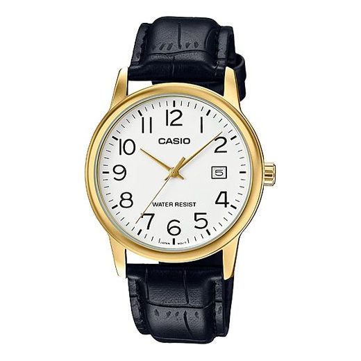 CASIO DRESS Series Quartz Black/White Black Strap Black Analog MTP-V002GL-7B2D
