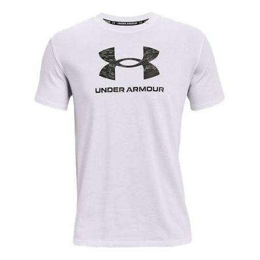 Men's Under Armour Round Neck Pullover Logo Athleisure Casual Sports Short Sleeve White 1365199-100