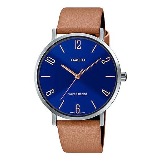 Casio Influencer Analog Leather Strap Watch 'Brown Royal Blue' MTP-VT01L-2B2