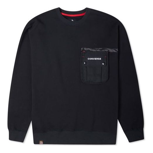 Men's Converse New Year Series Chest Pocket Fleece Lined Round Neck Pullover Dark Black 10024156-A02