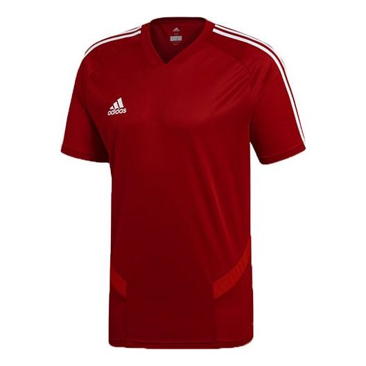 adidas Solid Color Logo Printing V neck Short Sleeve Red D95944