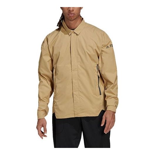 Men's adidas Terrex C Myshelter W.r Logo Stripe Printing Lapel Jacket Khaki H48571