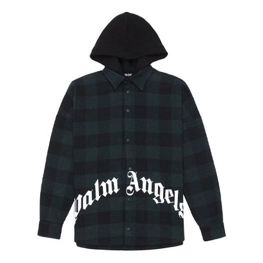 PALM ANGELS Men's Logo Print Hooded Overshirt Green PMGA042E20FAB0015701