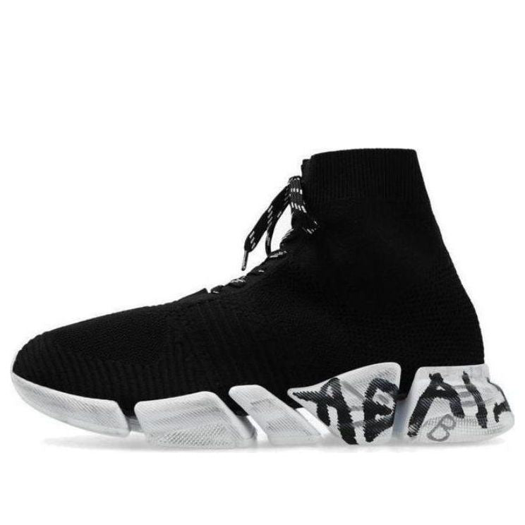 Balenciaga Speed 2.0 Lace Up Sneakers 'Black Recycled Knit and White Sole Unit' 617258W2DD41091