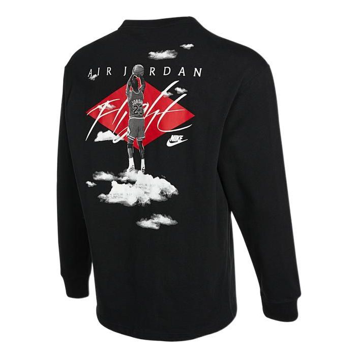 Men's Jordan Alphabet Embroidered Printing Breathable Sports Round Neck Long Sleeves Autumn Black T-Shirt DH8963-010