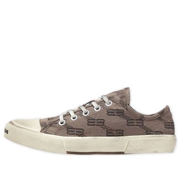 Balenciaga Paris Low Top Sneakers 'Tan Allover Logo Cotton and White Rubber' 688754W3RQ22298