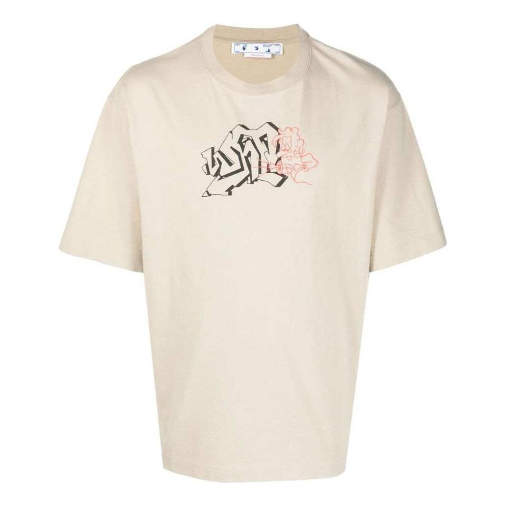 Men's Off-White SS22 Logo Pattern Round Neck Short Sleeve Version White T-Shirt OMAA120S22JER00317101710