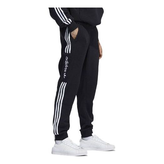 Men's adidas originals Alphabet Printing Stripe Athleisure Casual Sports Bundle Feet Autumn Black Pants H31238