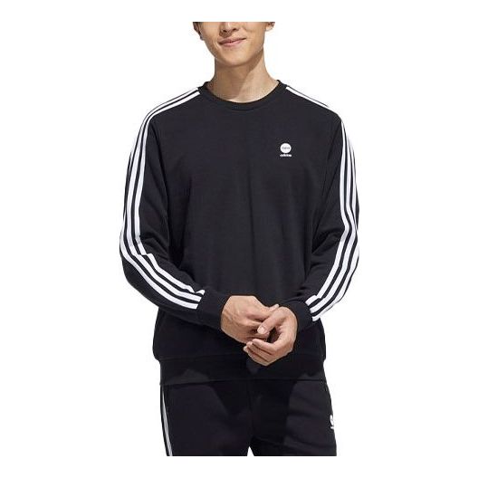 Men's adidas neo Side Stripe Sports Pullover Round Neck Black HD4668