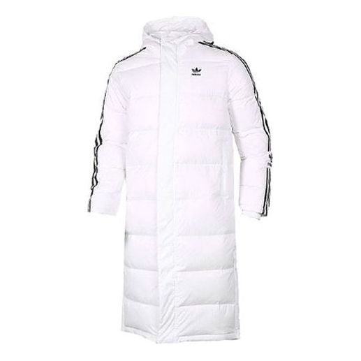 adidas originals Long Down Side Logo Printing mid-length Sports Down Jacket White HI4659