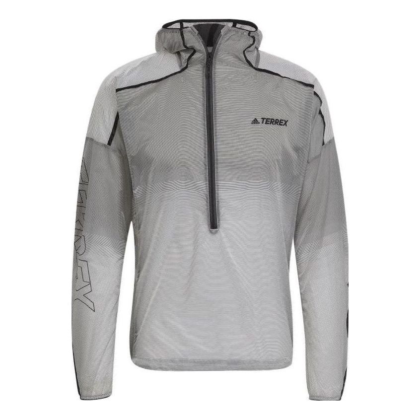 adidas Half Zipper Outdoor Sports hooded Windproof Jacket light grey H11748