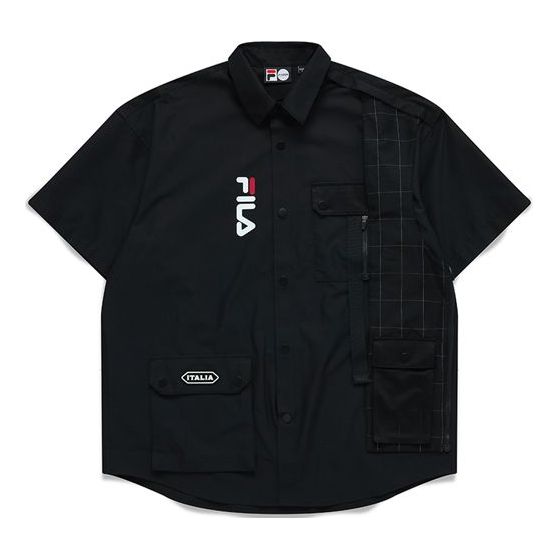FILA FUSION Woven Pocket Cargo Short Sleeve Shirt Black T11M123403F-BK