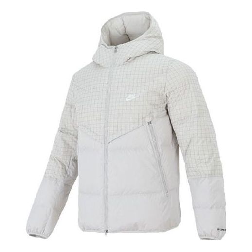 Nike Plaid Splicing Sports Stay Warm hooded down Jacket White DD6964-072