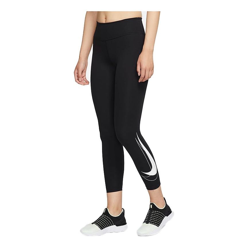 (WMNS) Nike Dri-fit Swoosh Run Middle Waist Running Tight Training Exercise Ninth Pant Black DD5280-010