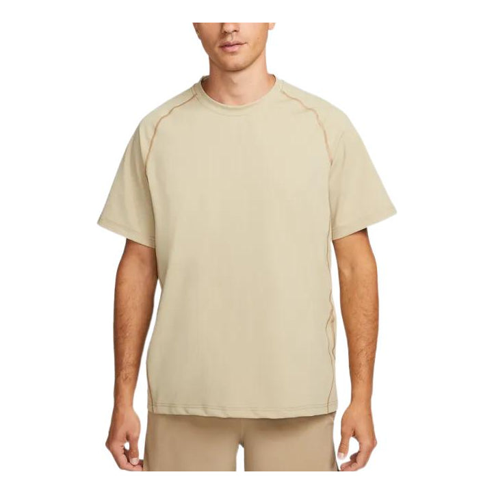 Men's Nike Solid Color Alphabet Printing Round Neck Pullover Short Sleeve Khaki T-Shirt DQ4819-250