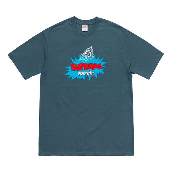 Supreme SS18 Ganesha Tee Dark Slate Thailand Printing Short Sleeve Unisex Gray Blue SUP-SS18-507