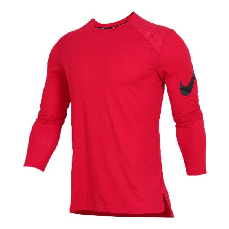 Men's Nike Solid Color Logo Printing Round Neck Long Sleeves Red T-Shirt 891602-657