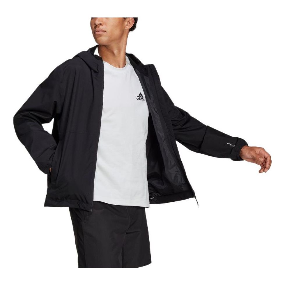 Men's adidas Solid Color Logo Athleisure Casual Sports Hooded Jacket Black H50971