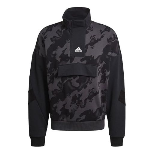 Men's adidas 1/4-Zip Aop Sports Training Printing Splicing Stand Collar Black 4-Zip Aop H25084